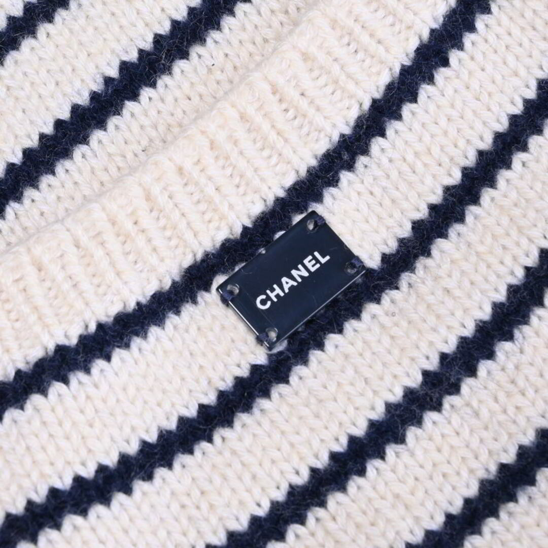 CHANEL - CHANEL ボーダー カシミヤシルク ニットカーディガンの CHANEL - CHANEL ボーダー カシミヤシルク ニットカーディガンの