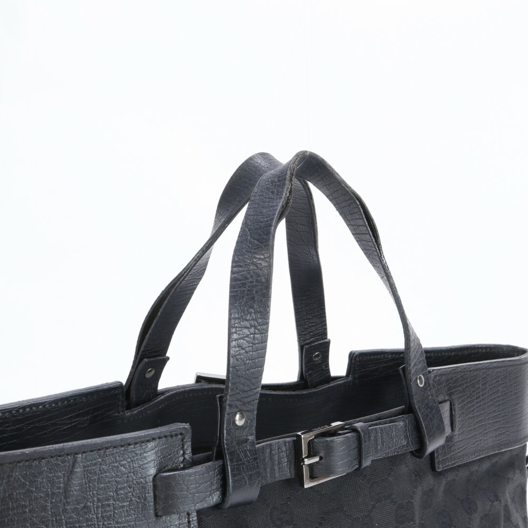 GUCCI - グッチ GG キャンバス レザー ベルト トート バッグ GUCCI - グッチ GG キャンバス レザー ベルト トート バッグ