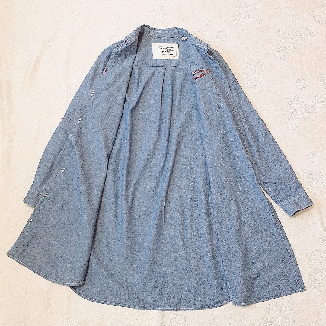 しまむら(シマムラ)の薄手 ダンガリーシャツワンピース M★ブルー系 ロングシャツ★ジャケット レディースのワンピース(ひざ丈ワンピース)の商品写真