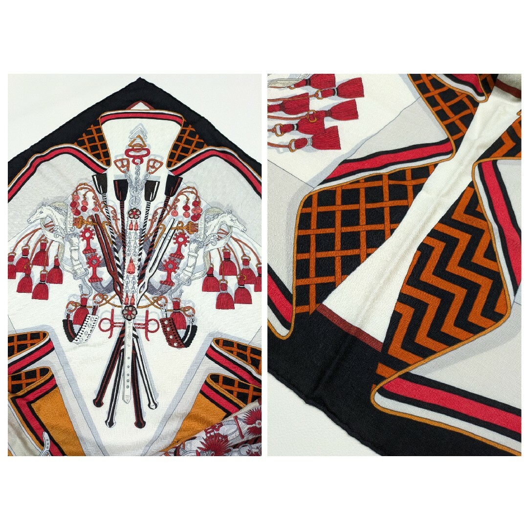 HERMES - HERMES エルメス カシミア シルク ショール 140 馬柄の HERMES - HERMES エルメス カシミア シルク ショール 140 馬柄の