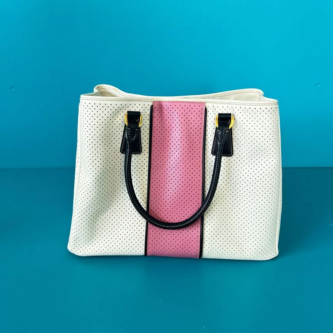 PRADA - PRADA サフィアーノ キュイール ホワイト ピンク PRADA - PRADA サフィアーノ キュイール ホワイト ピンク
