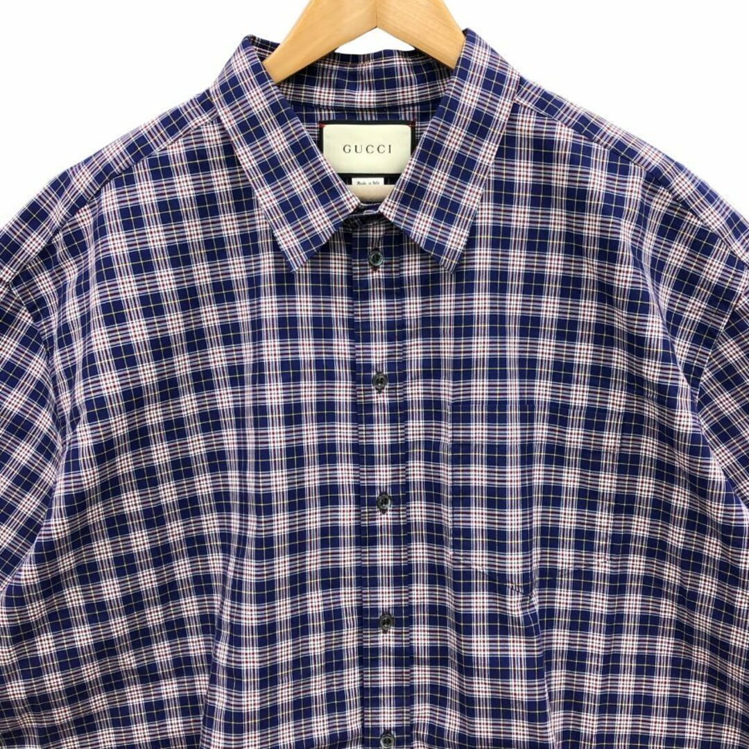 GUCCI - グッチ 18SS 半袖シャツ チェック メンズ 48 ネイビー GUCCI - グッチ 18SS 半袖シャツ チェック メンズ 48 ネイビー