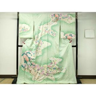 平和屋着物■訪問着　刺繍　しぼり　雲取り枝花車文　暈し染め　金彩　正絹　逸品　CAAP2679ev