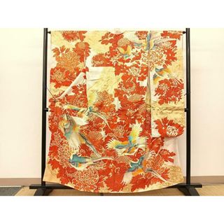 平和屋着物□豪華振袖 駒刺繍 尾長鳥花文 金彩 正絹 逸品 平和屋着物□豪華振袖 駒刺繍 尾長鳥花文 金彩 正絹 逸品