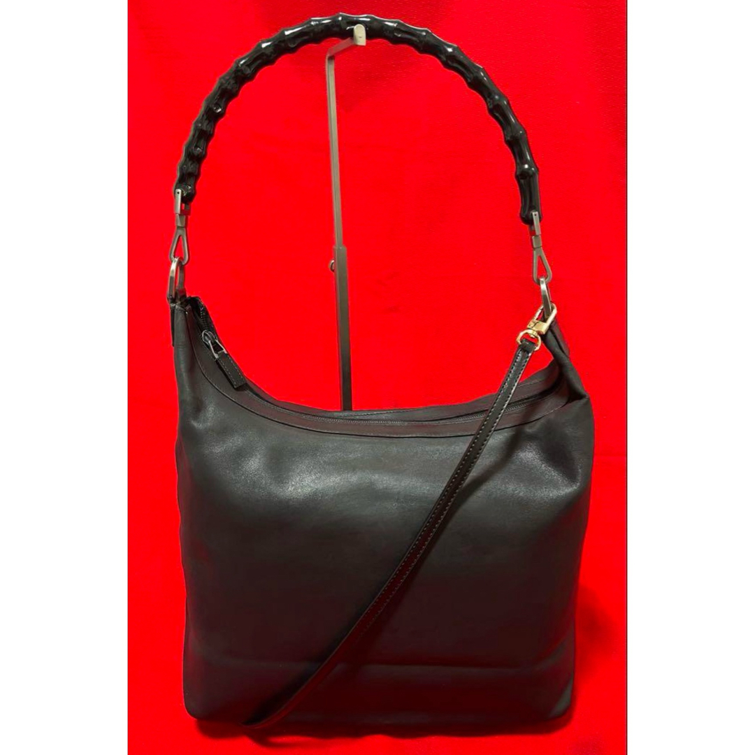 GUCCI - 本物.美品】 GUCCI グッチ　バンブー　本革　トート　バッグ　黒　ブラック