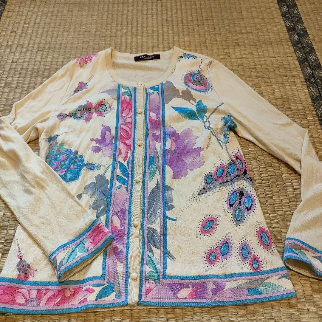 LEONARD - な2 美品 レオナール カシミア シルク 花柄 長袖 LEONARD - な2 美品 レオナール カシミア シルク 花柄 長袖
