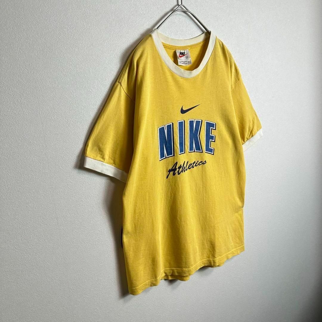 芸能人着用【イーアールエル】リンガーTシャツ 半袖 イエロー NIKE - NIKEリンガーTシャツ 半袖 Lサイズ センターロゴ
