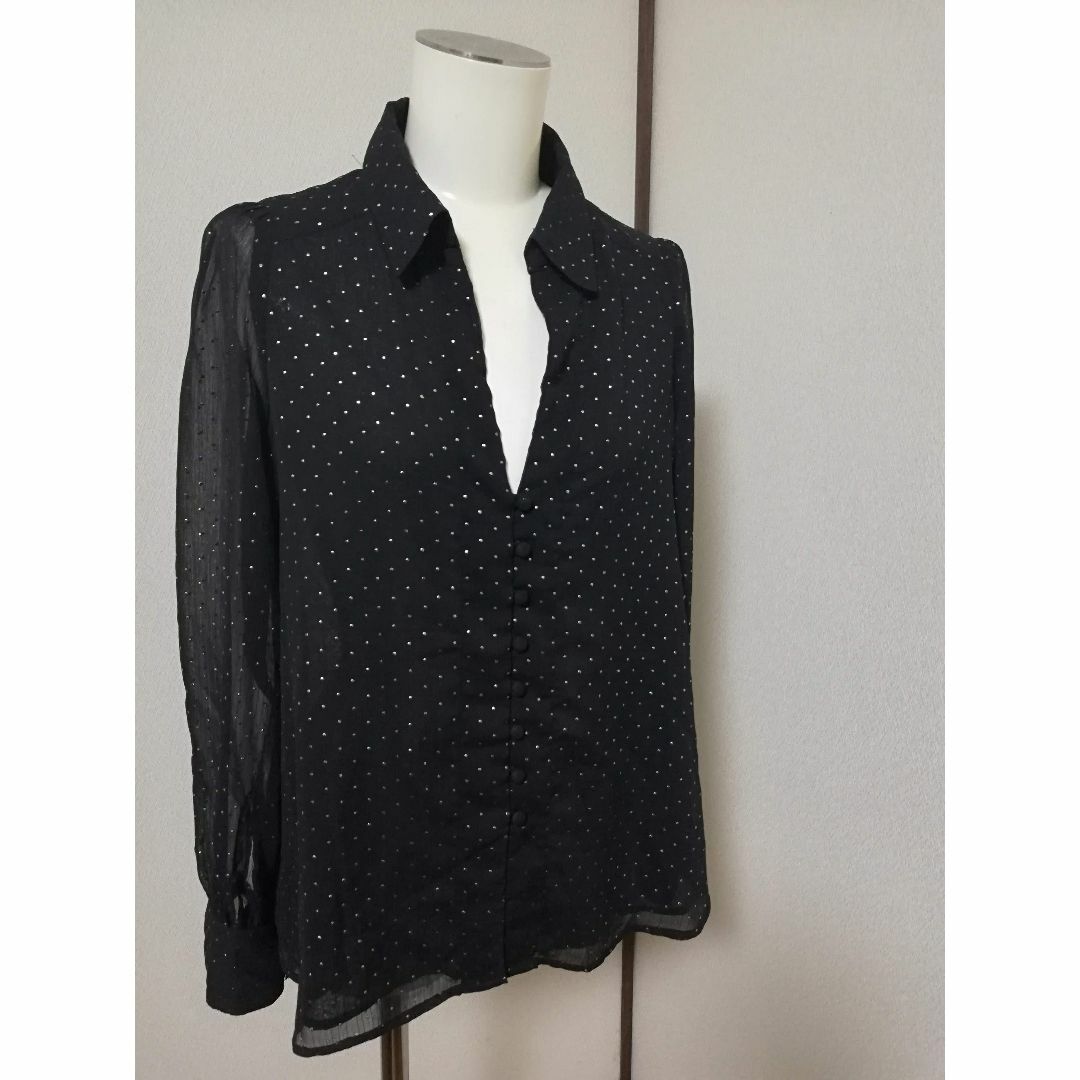 ZARA - ZARA 黒 シフォン ドット柄 長袖シャツの通販 by YuU's ZARA - ZARA 黒 シフォン ドット柄 長袖シャツの通販 by YuU's
