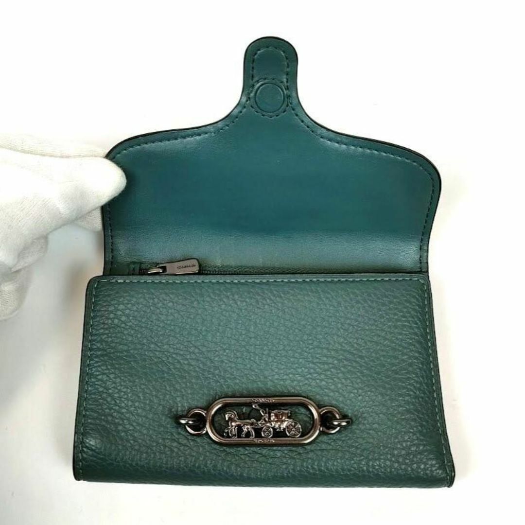 COACH - 未使用級 コーチ 三つ折り財布 ダークターコイズ レザー COACH - 未使用級 コーチ 三つ折り財布 ダークターコイズ レザー