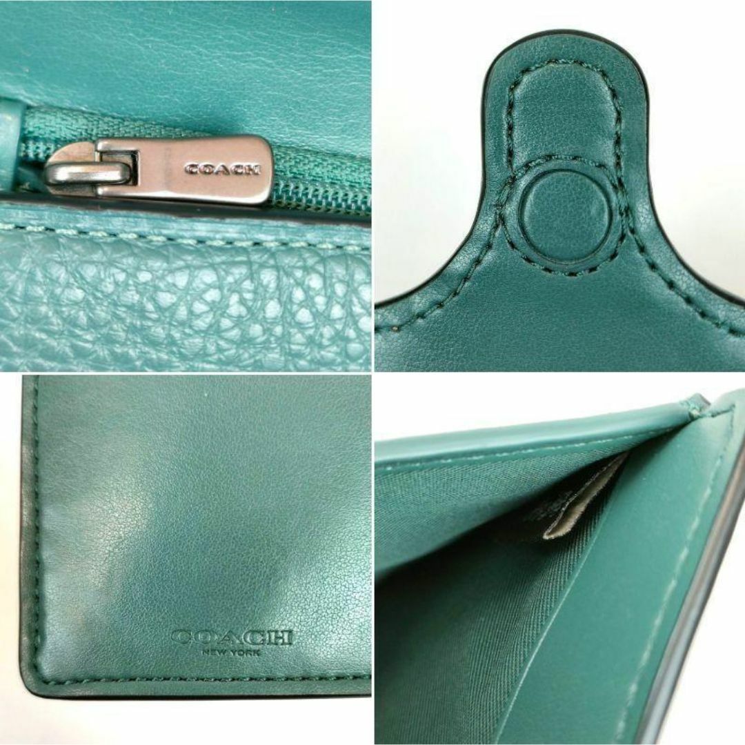 COACH - 未使用級 コーチ 三つ折り財布 ダークターコイズ レザー COACH - 未使用級 コーチ 三つ折り財布 ダークターコイズ レザー