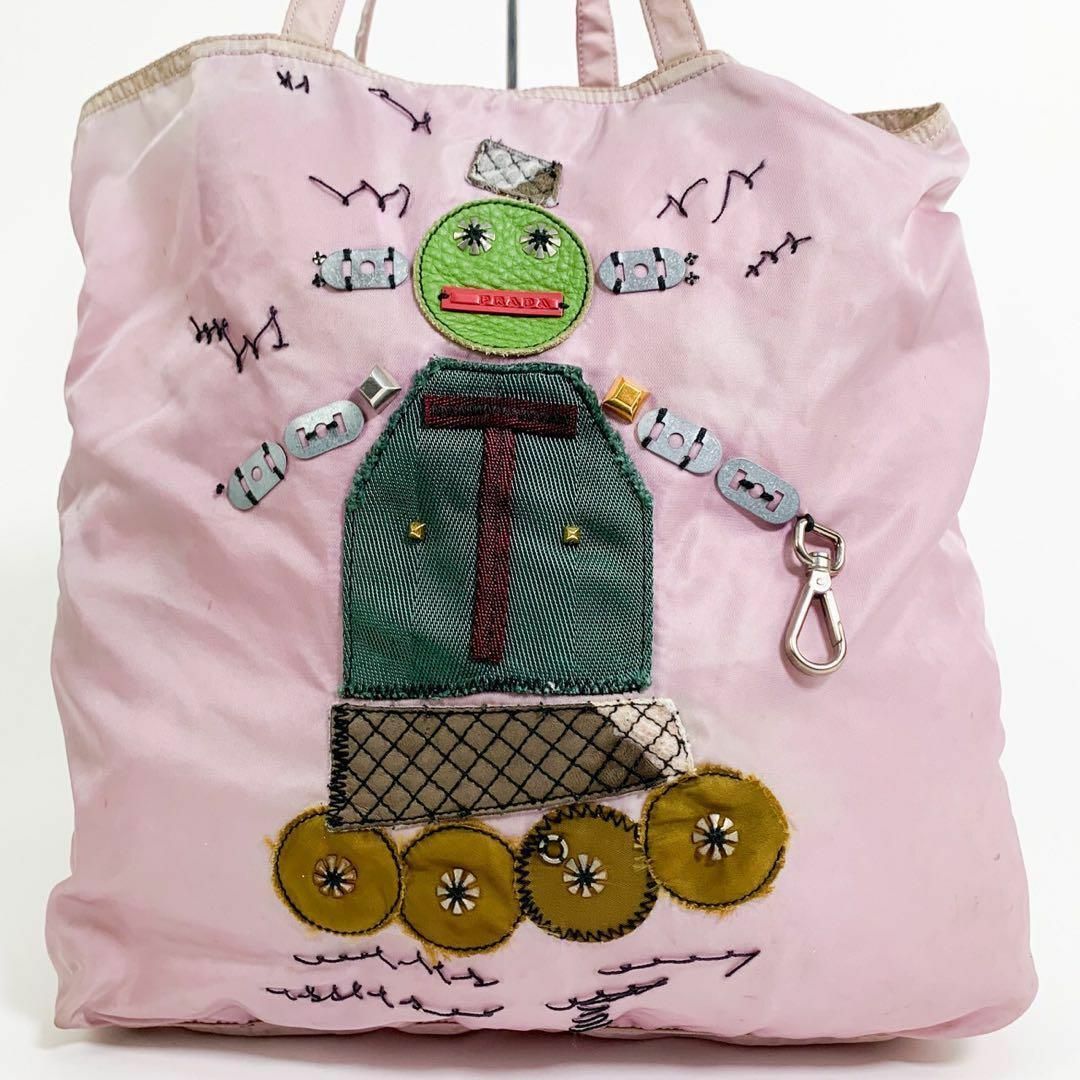 PRADA - PRADA プラダ トートバッグ ロボット 刺繍 三角ロゴ PRADA - PRADA プラダ トートバッグ ロボット 刺繍 三角ロゴ