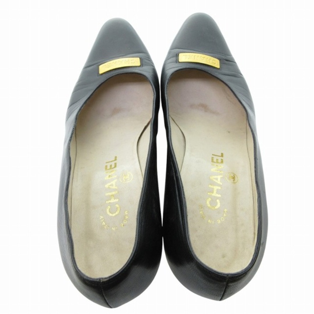 CHANEL - シャネル CHANEL ロゴプレート パンプス 黒 約23.5 CHANEL - シャネル CHANEL ロゴプレート パンプス 黒 約23.5