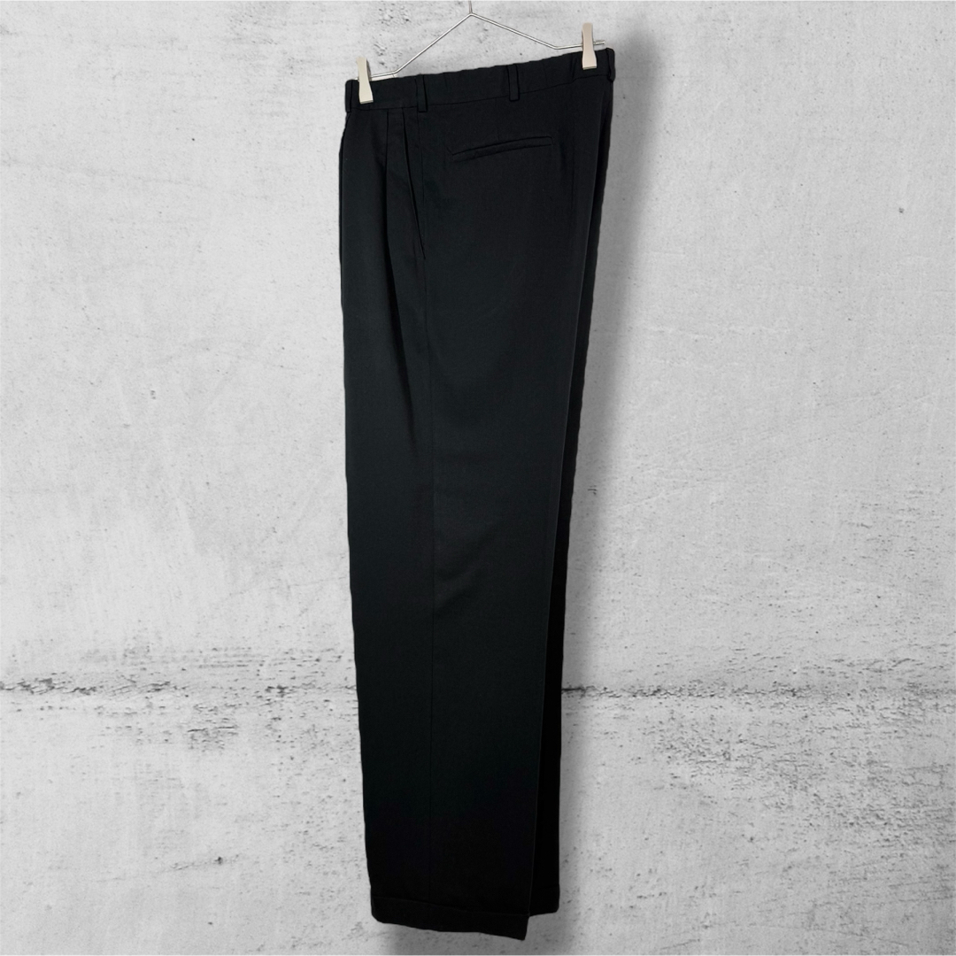 00's slates BASICS 2タックワイドスラックス ポリエステル 黒の 00's slates BASICS 2タックワイドスラックス ポリエステル 黒の