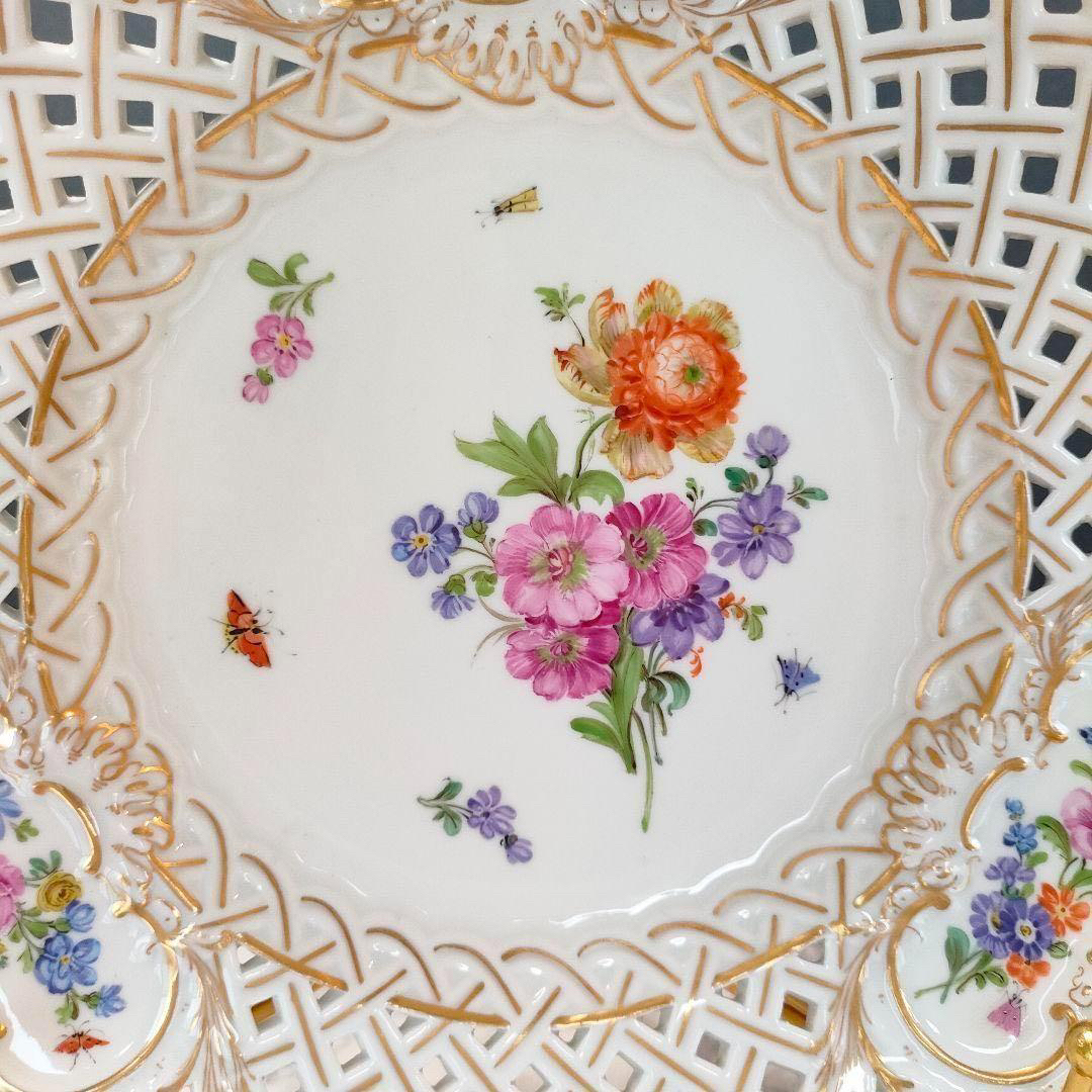MEISSEN - 24㎝☆マイセン 美品 透かしプレート ピンクローズ MEISSEN - 24㎝☆マイセン 美品 透かしプレート ピンクローズ