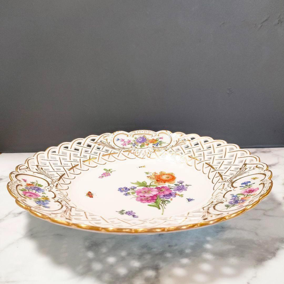 MEISSEN - 24㎝☆マイセン 美品 透かしプレート ピンクローズ MEISSEN - 24㎝☆マイセン 美品 透かしプレート ピンクローズ