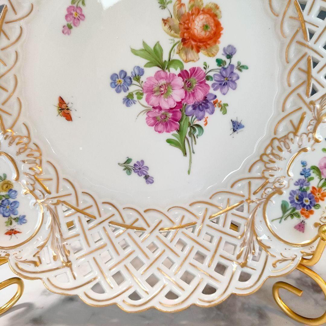 MEISSEN - 24㎝☆マイセン 美品 透かしプレート ピンクローズ MEISSEN - 24㎝☆マイセン 美品 透かしプレート ピンクローズ