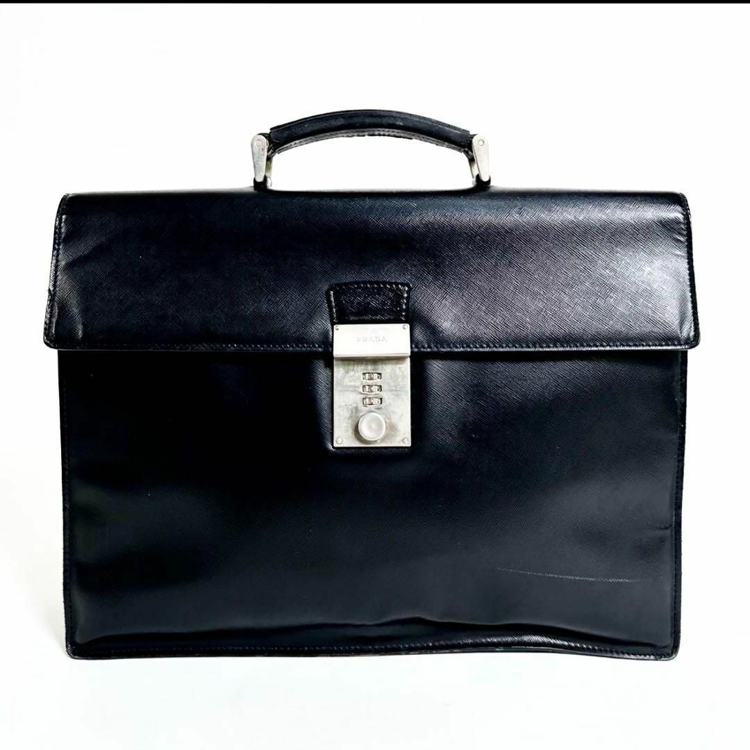 PRADA - PRADA プラダ ギャラカード ビジネスバッグ 黒 レザー PRADA - PRADA プラダ ギャラカード ビジネスバッグ 黒 レザー