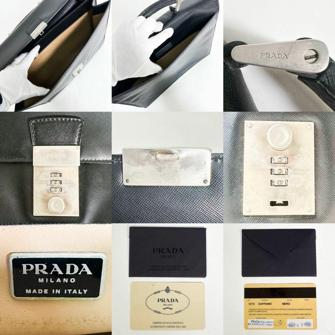PRADA - PRADA プラダ ギャラカード ビジネスバッグ 黒 レザー PRADA - PRADA プラダ ギャラカード ビジネスバッグ 黒 レザー