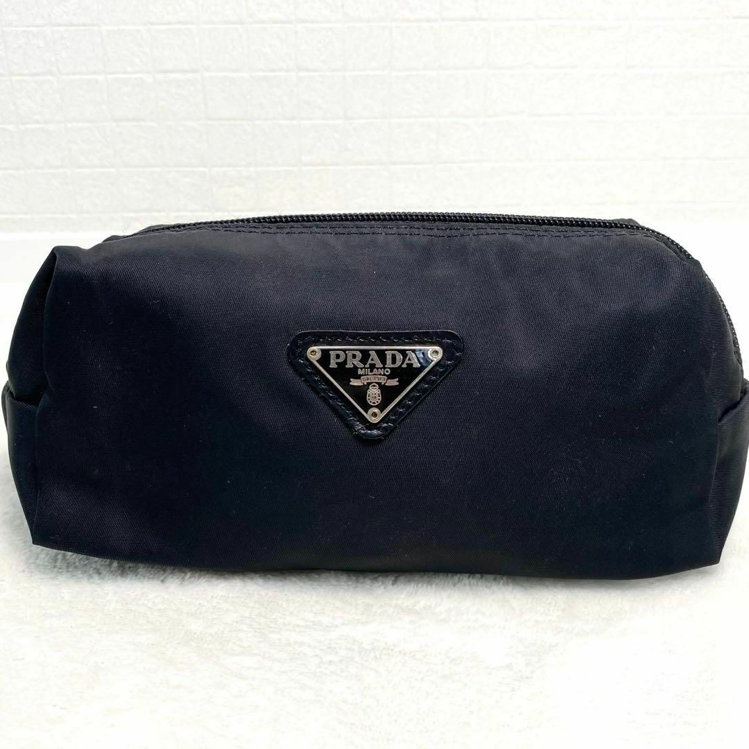 PRADA - 【正規品】PRADA ブラックナイロン 横長 ポーチ 三角 PRADA - 【正規品】PRADA ブラックナイロン 横長 ポーチ 三角