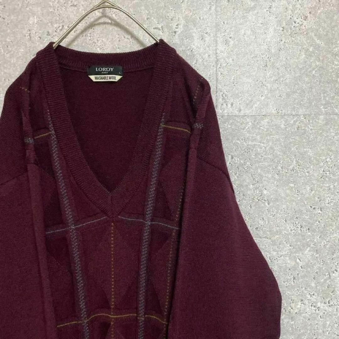 VINTAGE - 90S vintage 柄ニット メンズ L 個性派 古着 えんじ VINTAGE - 90S vintage 柄ニット メンズ L 個性派 古着 えんじ