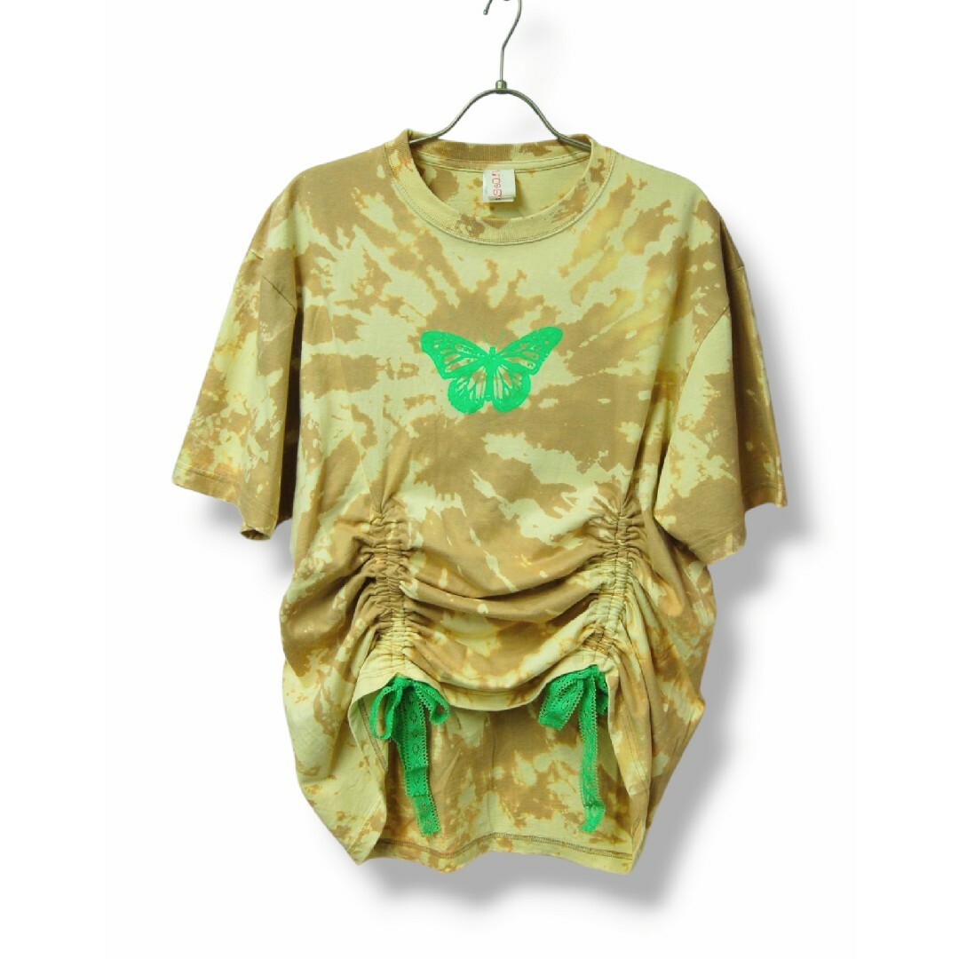 SSD　蝶々　タイダイブリーチ染め　絞りTシャツ:XL レディースのトップス(Tシャツ(半袖/袖なし))の商品写真