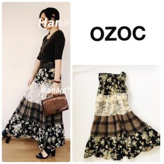 オゾック(OZOC)の【花柄パッチワークが可愛い♡】ロングスカート 花柄 チェック(ロングスカート)