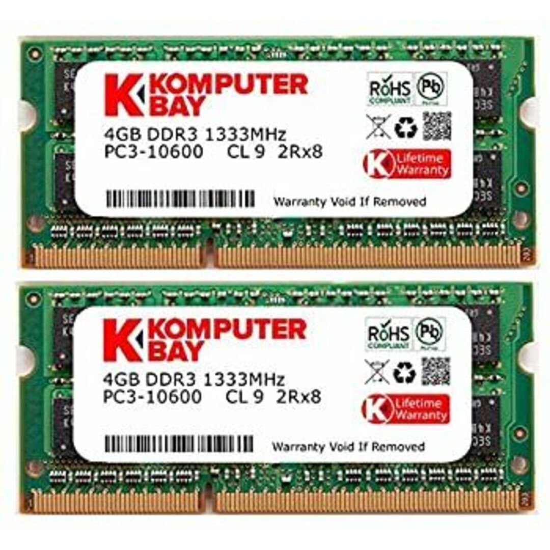 Komputerbay 8GB 1333MHz ノートPC用メモリ 204Pin SO-DIMM DDR3-1333 PC3-10600 4GB×2枚組 スマホ/家電/カメラのPC/タブレット(PCパーツ)の商品写真