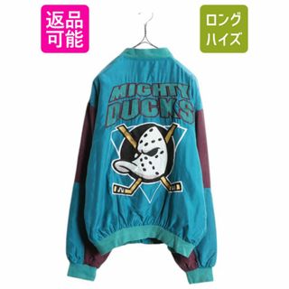 100% シルク 90s ジェフハミルトン マイティ ダックス ブルゾン メンズ M オールド NHL ホッケー トラック ジャケット ボンバー フルジップ(ブルゾン)