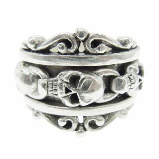 LEATHERS AND TREASURES レザーズアンドトレジャーズ Scroll with skull Ring スクロール ウィズ スカル リング シルバー系 19号【中古】(リング(指輪))