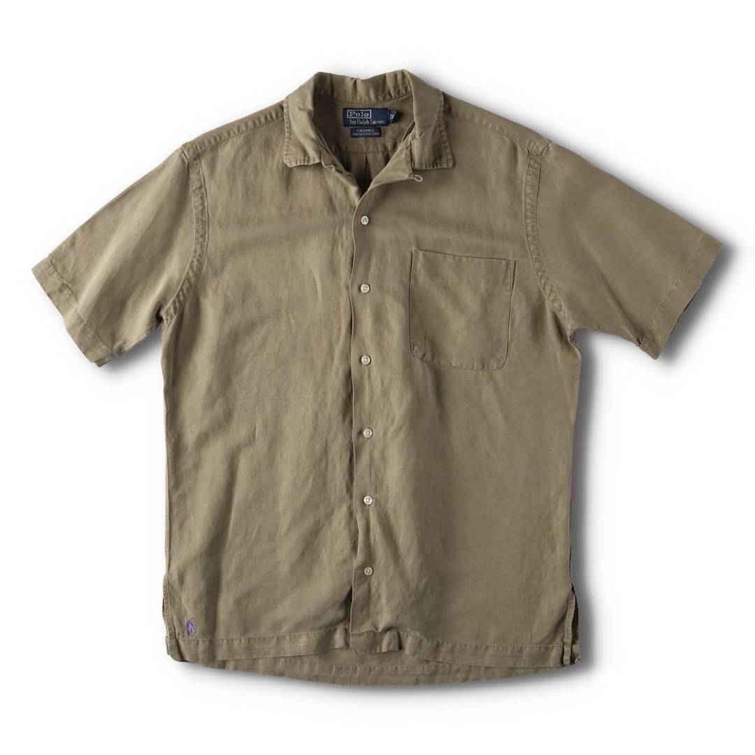 Ralph Lauren(ラルフローレン)の古着 90年代 ラルフローレン Ralph Lauren POLO by Ralph Lauren CALDWELL 半袖 オープンカラー リネン×シルクシャツ メンズS相当 ヴィンテージ /evb010914 メンズのトップス(シャツ)の商品写真