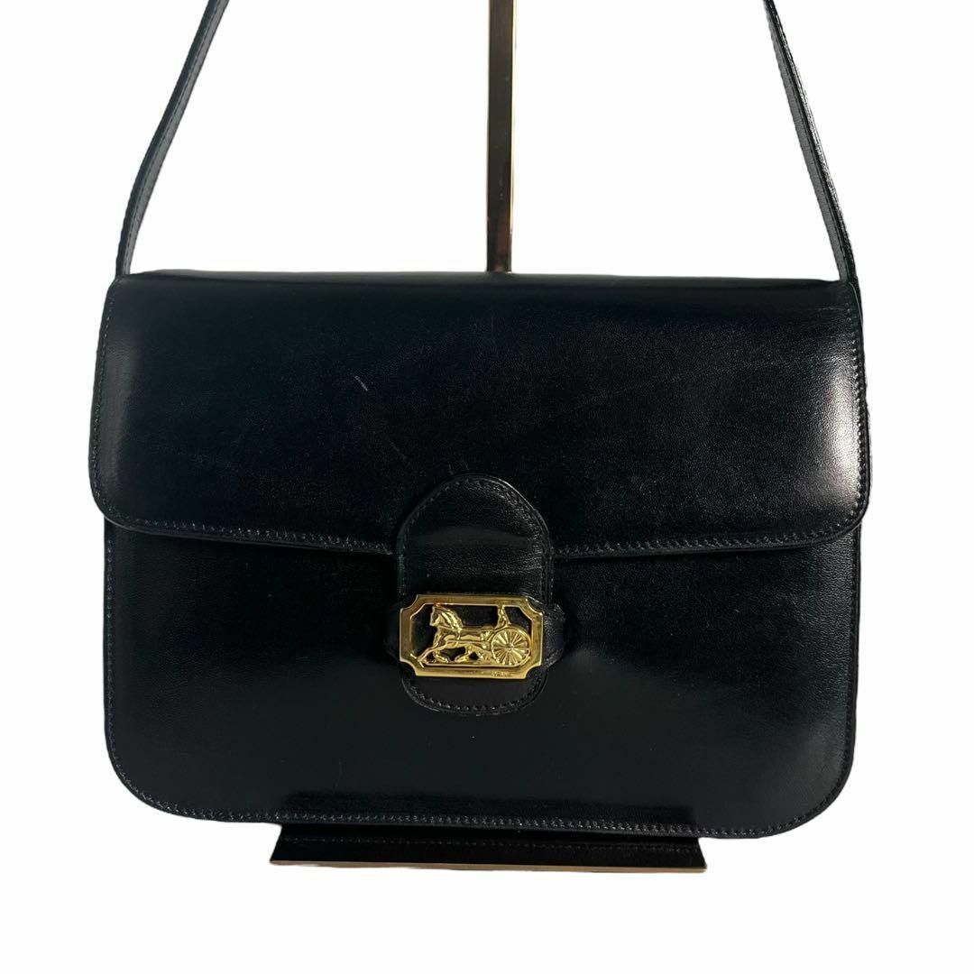 CELINE - セリーヌ ショルダーバッグ 馬車金具 レザー ゴールド CELINE - セリーヌ ショルダーバッグ 馬車金具 レザー ゴールド