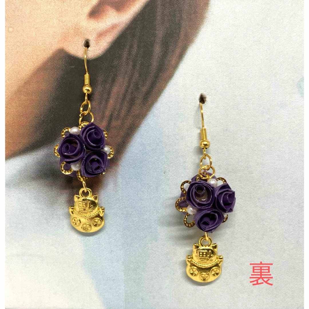 【楽ギフ_包装】 藤色の薔薇のピアス☆招き猫♪ロザフィの通販 ヨッシーshop by イヤリング・ノンホールピアス