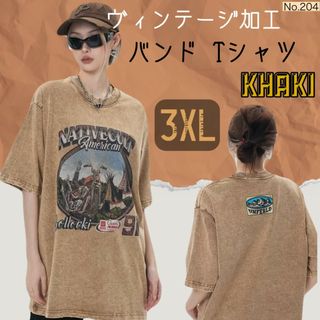 ヴィンテージ加工 バンド Tシャツ カーキ 3XL 地底人オンライン 半袖(Tシャツ(半袖/袖なし))