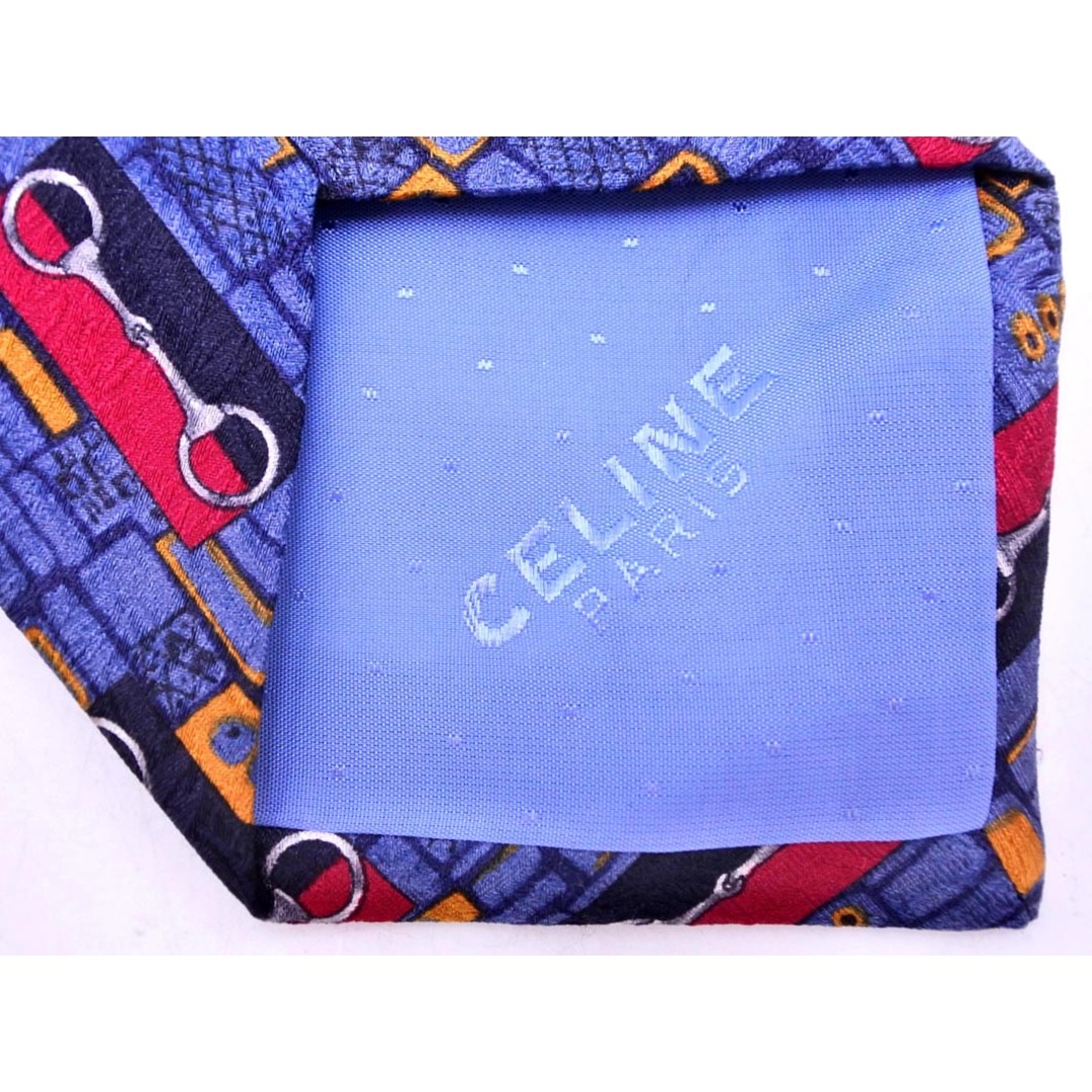 CELINE - CELINE セリーヌ シルク100% 総柄 ネクタイ 青 CELINE - CELINE セリーヌ シルク100% 総柄 ネクタイ 青