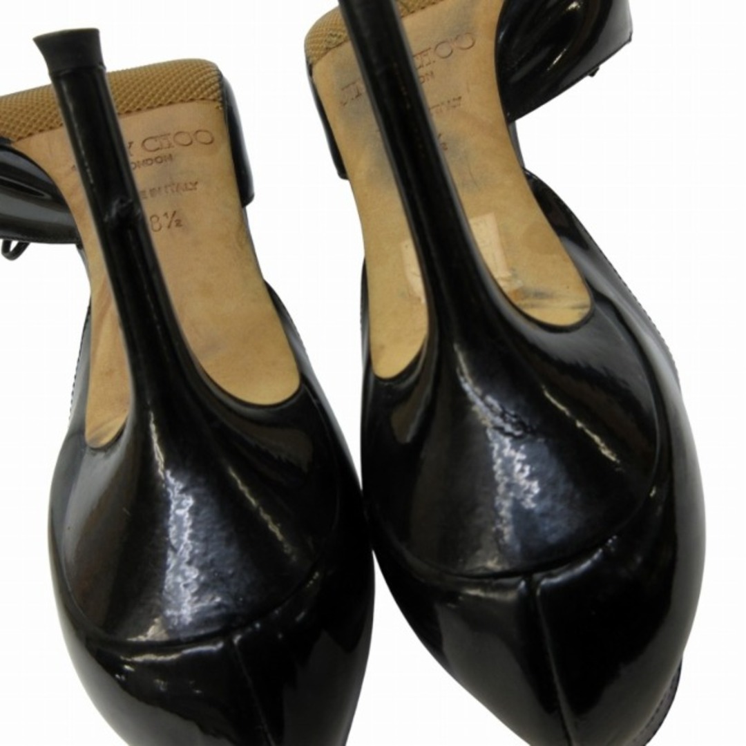 JIMMY CHOO - エナメル セパレート パンプス リボン 黒 38.5 約 JIMMY CHOO - エナメル セパレート パンプス リボン 黒 38.5 約
