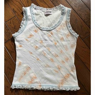 水色✖️ベージュ模様ノースリインナー(カットソー(半袖/袖なし))