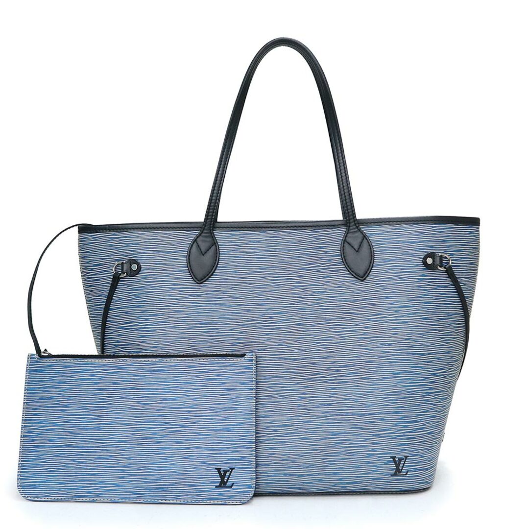 LOUIS VUITTON - ルイ ヴィトン ネヴァーフル MM トートバッグ エピデニムレザー ブルーデニム 青 シルバー金具 M51053 ポーチ付 LOUIS VUITTON（美品）