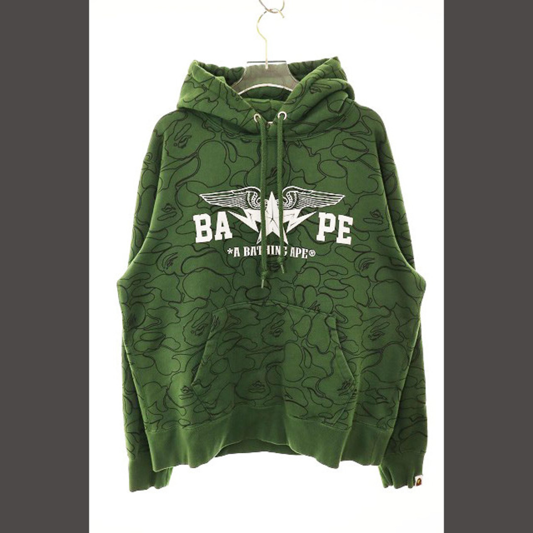 A BATHING APE - A BATHING APE MILITARY HOODIE 緑 総柄 Lの A BATHING APE - A BATHING APE MILITARY HOODIE 緑 総柄 Lの