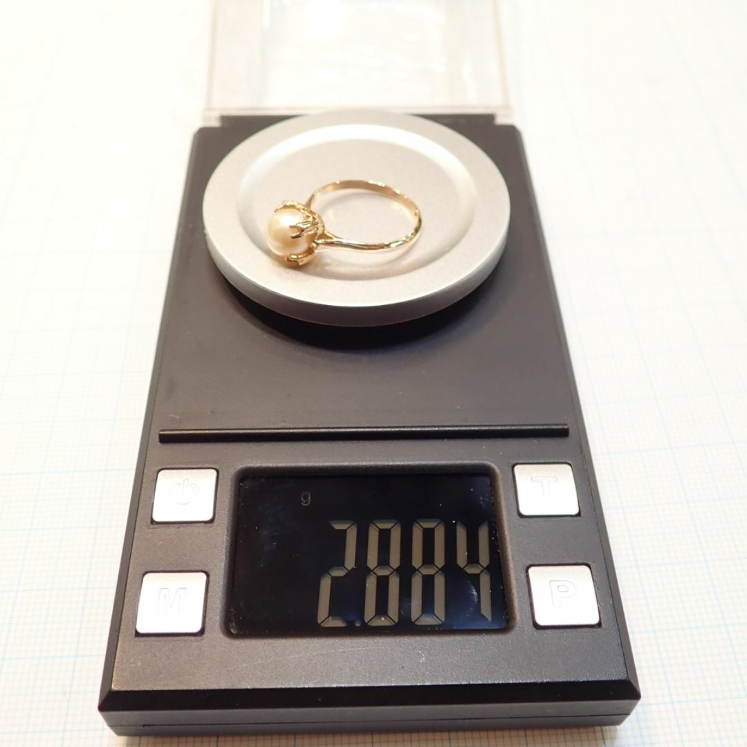 □K18 約7.3mm あこや真珠リング□アンティーク 昭和レトロ□穴