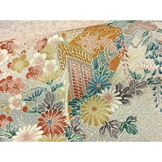 平和屋着物■上質な小紋　御所車草花文　暈し染め　金彩　正絹　逸品　BAAR9613cm(着物)