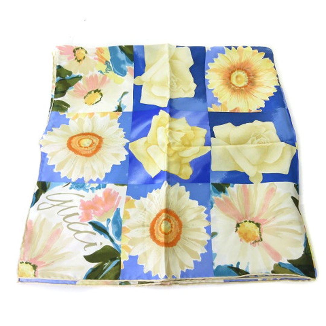 GUCCI - グッチ GUCCI スカーフ シルク100 花柄 ブルー ネイビー GUCCI - グッチ GUCCI スカーフ シルク100 花柄 ブルー ネイビー