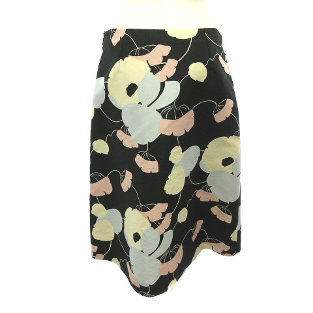 MARNI - マルニ スカート ひざ丈 花柄 シルク混 ブラック 黒 38 MARNI - マルニ スカート ひざ丈 花柄 シルク混 ブラック 黒 38