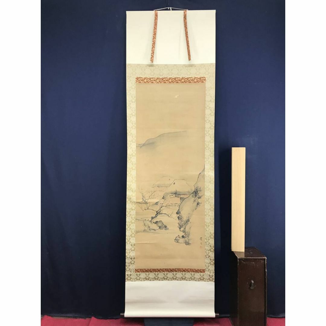 真作/松村景文/梅花田家之図/山水図/春景山水図/掛軸☆宝船☆AF 真作/松村景文/梅花田家之図/山水図/春景山水図/掛軸☆宝船☆AF