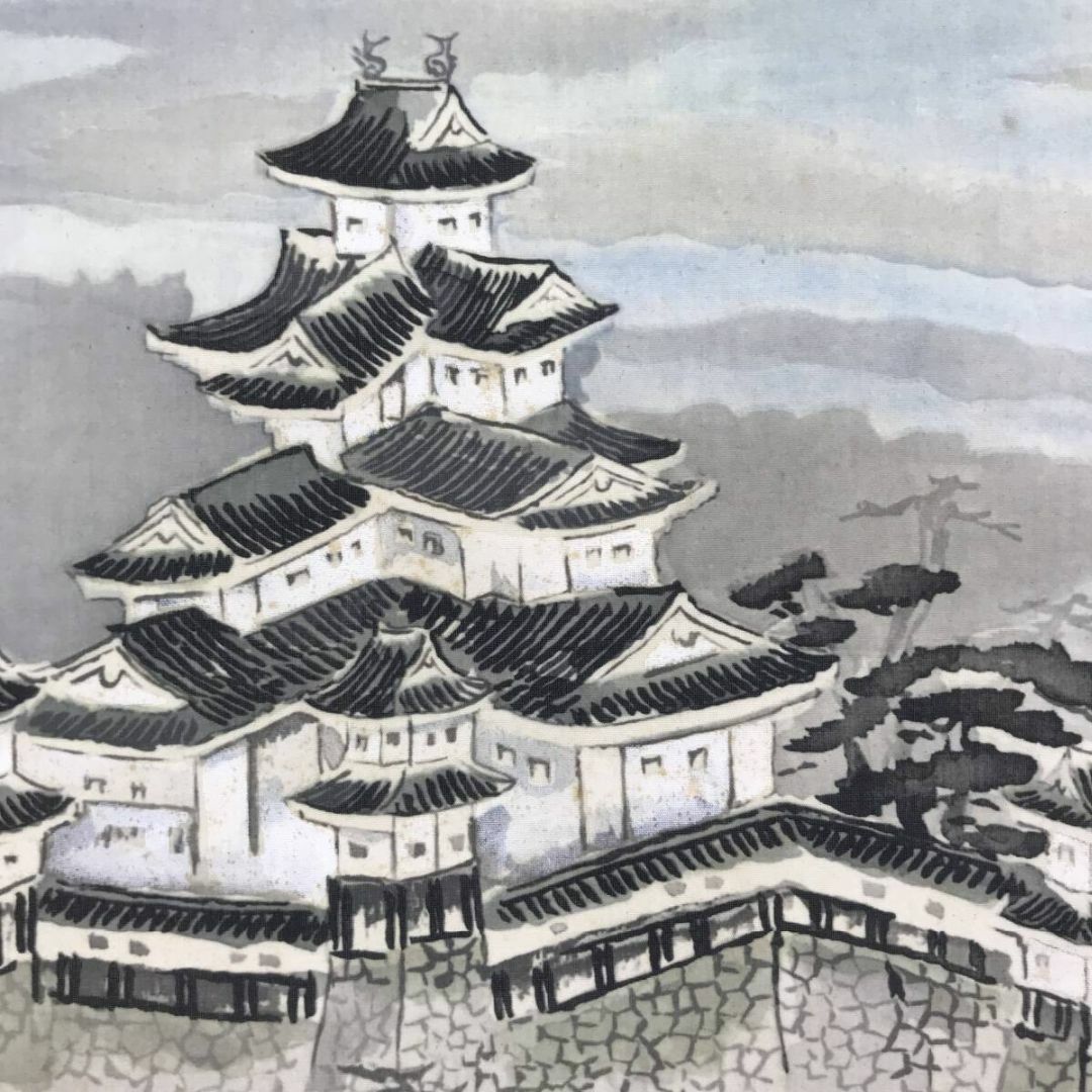 複製/富田渓仙/古城に月之図/工芸品/山水図/掛軸☆宝船☆AF-608 複製/富田渓仙/古城に月之図/工芸品/山水図/掛軸☆宝船☆AF-608