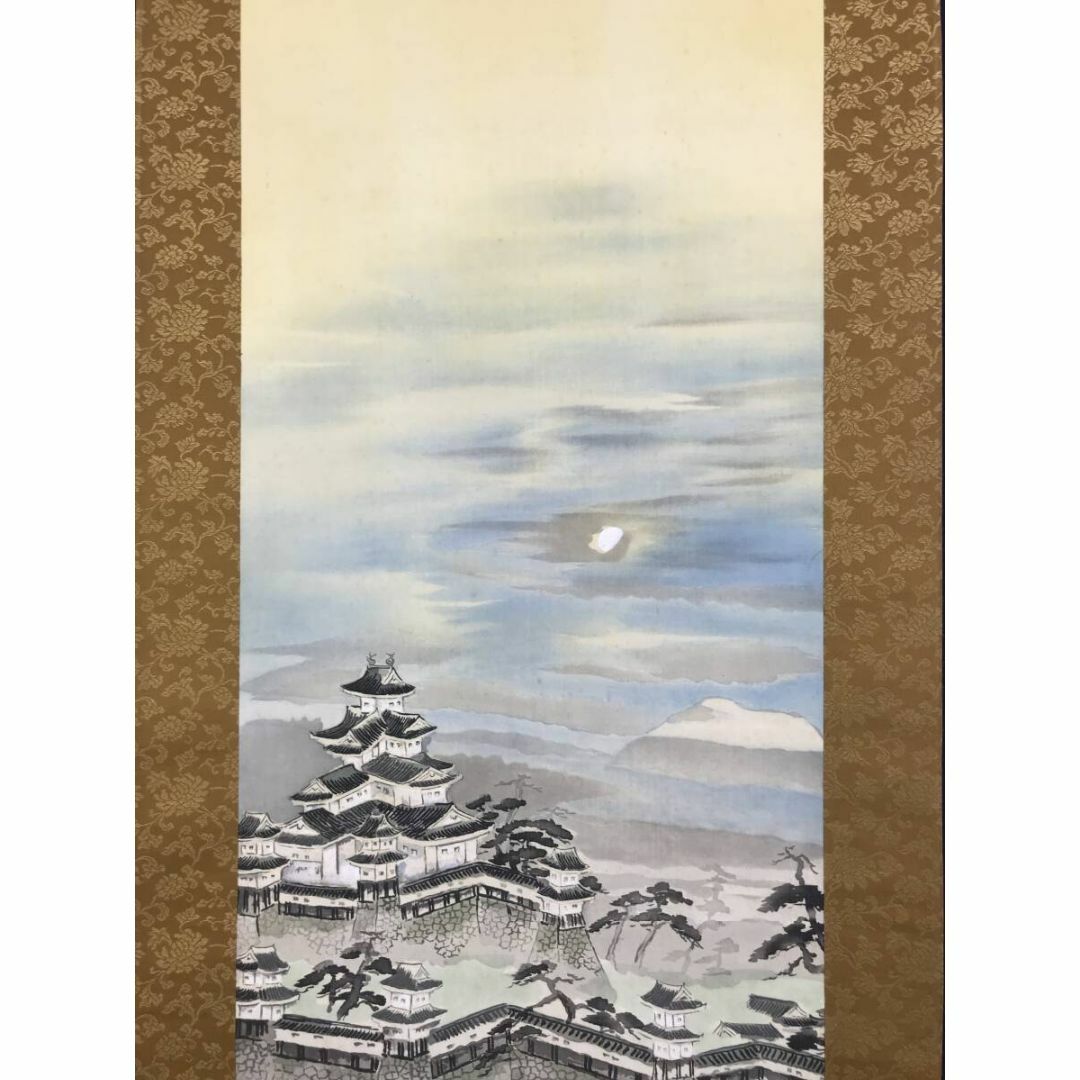 複製/富田渓仙/古城に月之図/工芸品/山水図/掛軸☆宝船☆AF-608 複製/富田渓仙/古城に月之図/工芸品/山水図/掛軸☆宝船☆AF-608