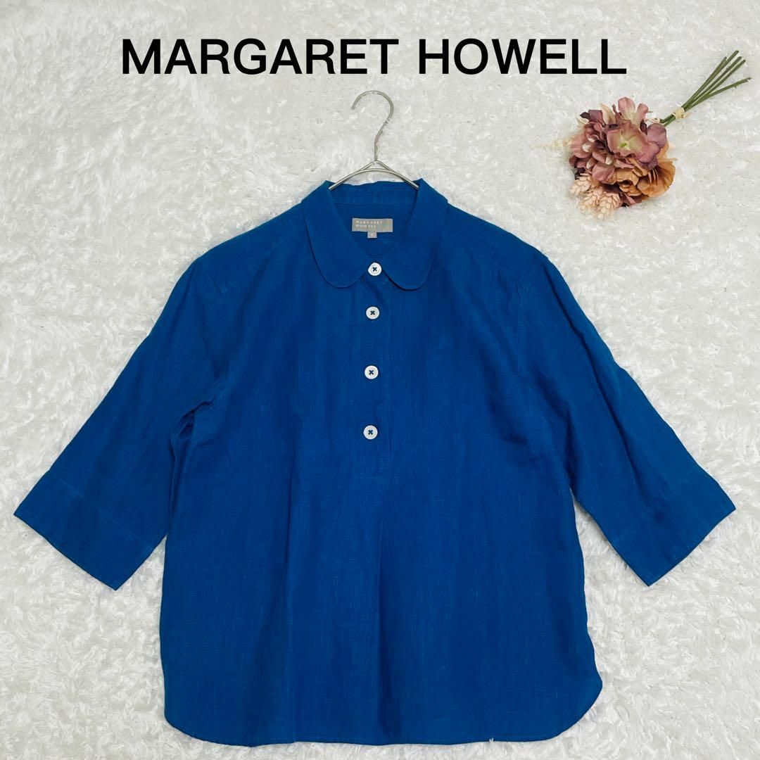 MARGARET HOWELL - マーガレットハウエル 麻100 丸襟シャツ プル MARGARET HOWELL - マーガレットハウエル 麻100 丸襟シャツ プル