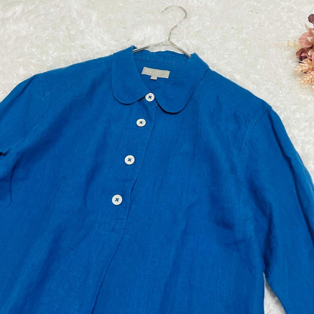 MARGARET HOWELL - マーガレットハウエル 麻100 丸襟シャツ プル MARGARET HOWELL - マーガレットハウエル 麻100 丸襟シャツ プル