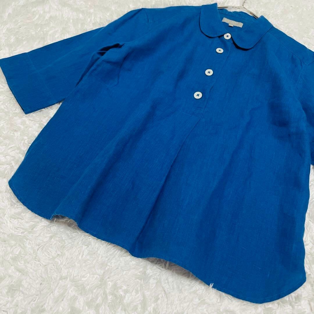 MARGARET HOWELL - マーガレットハウエル 麻100 丸襟シャツ プル MARGARET HOWELL - マーガレットハウエル 麻100 丸襟シャツ プル