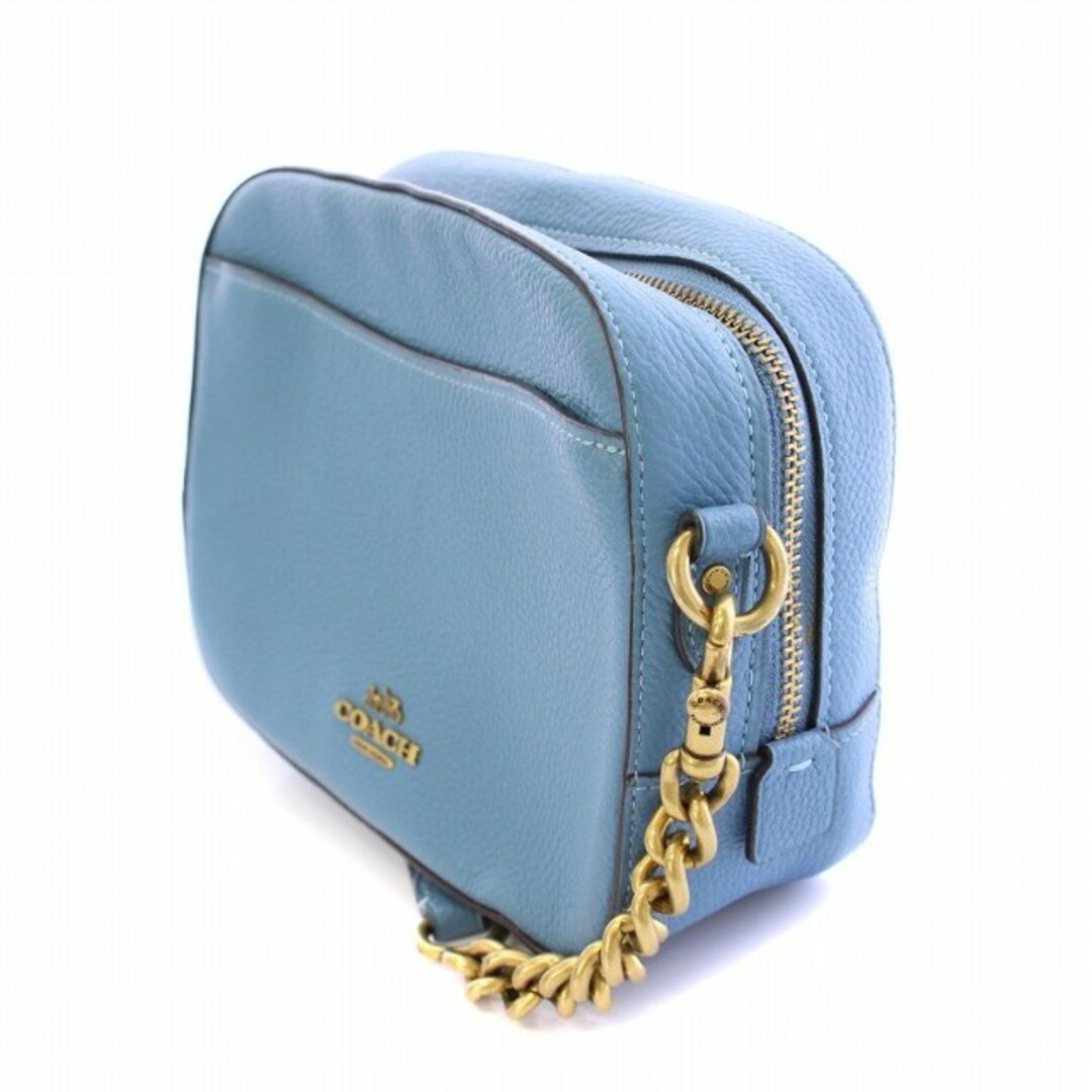 COACH - コーチ ショルダーバッグ レザー ロゴ チェーン 切替 青 COACH - コーチ ショルダーバッグ レザー ロゴ チェーン 切替 青