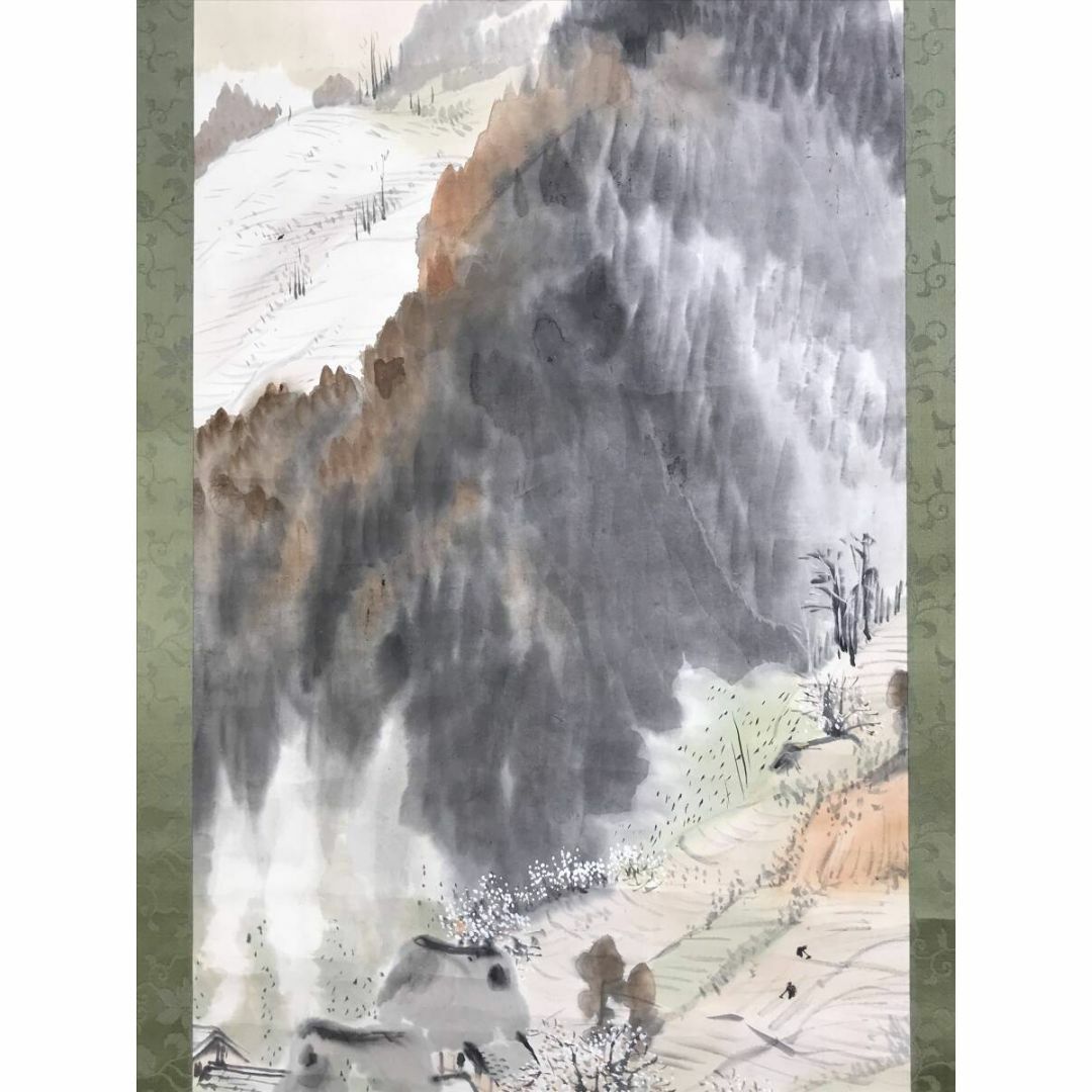 真作/加藤國堂/春景山村図/山村農耕図/山水図/掛軸☆宝船☆AF 真作/加藤國堂/春景山村図/山村農耕図/山水図/掛軸☆宝船☆AF